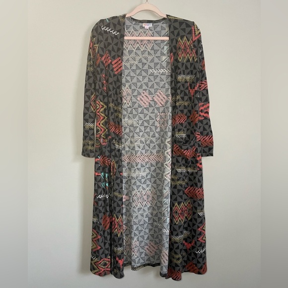 Geometric Lularoe Sarah Long Cardigan - Picture 2 of 12